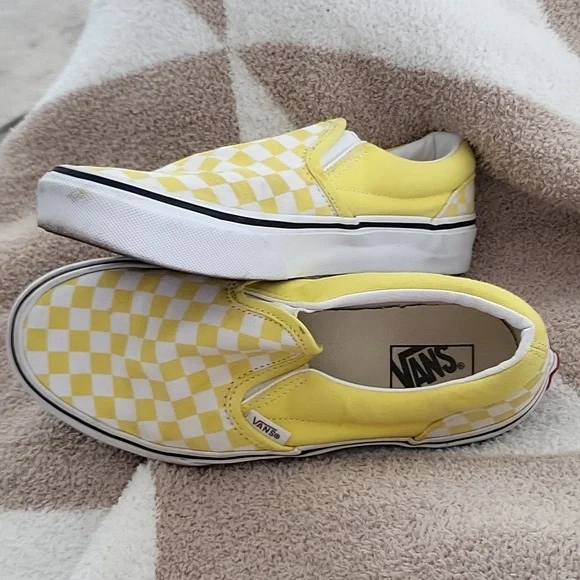 VANS White/Yellow Checkerboard Slip-on Sneakers Size 5 - Picture 8 of 8
